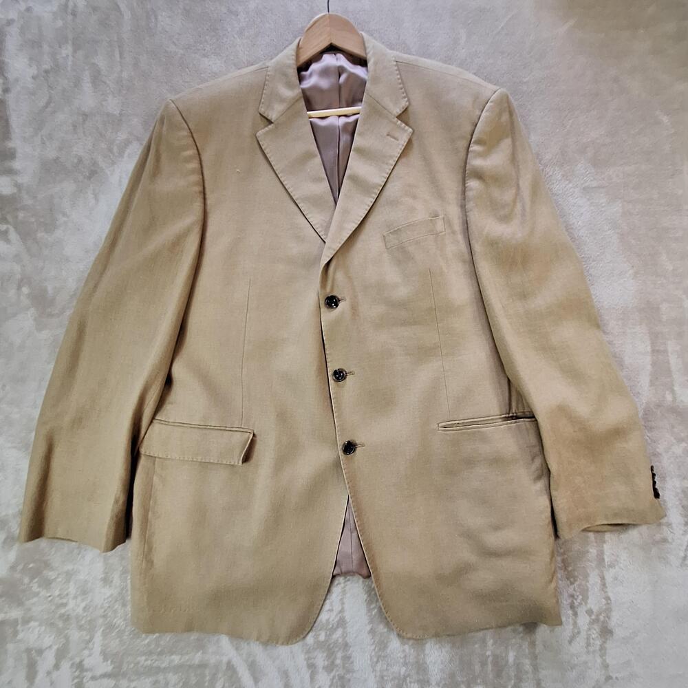Sean John Sport Coat Mens 48 Long Beige Linen Rayon Double Vent 3 Button Jacket